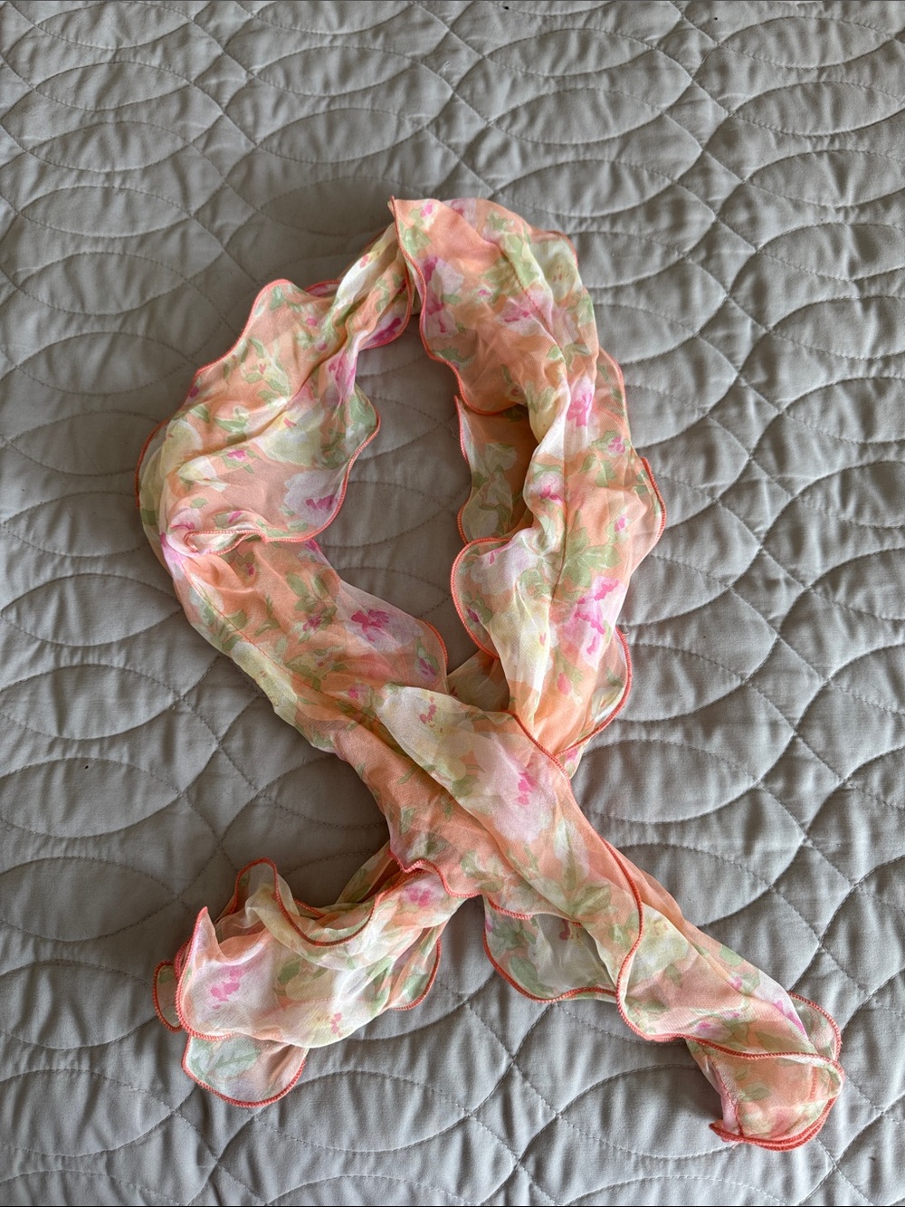 Sheer Floral Scarf in Peach Pink